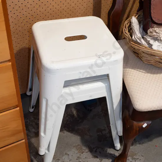 2x white metal stools