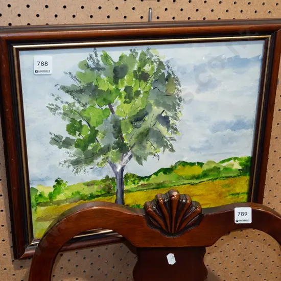 framed watercolour - tree and landscape