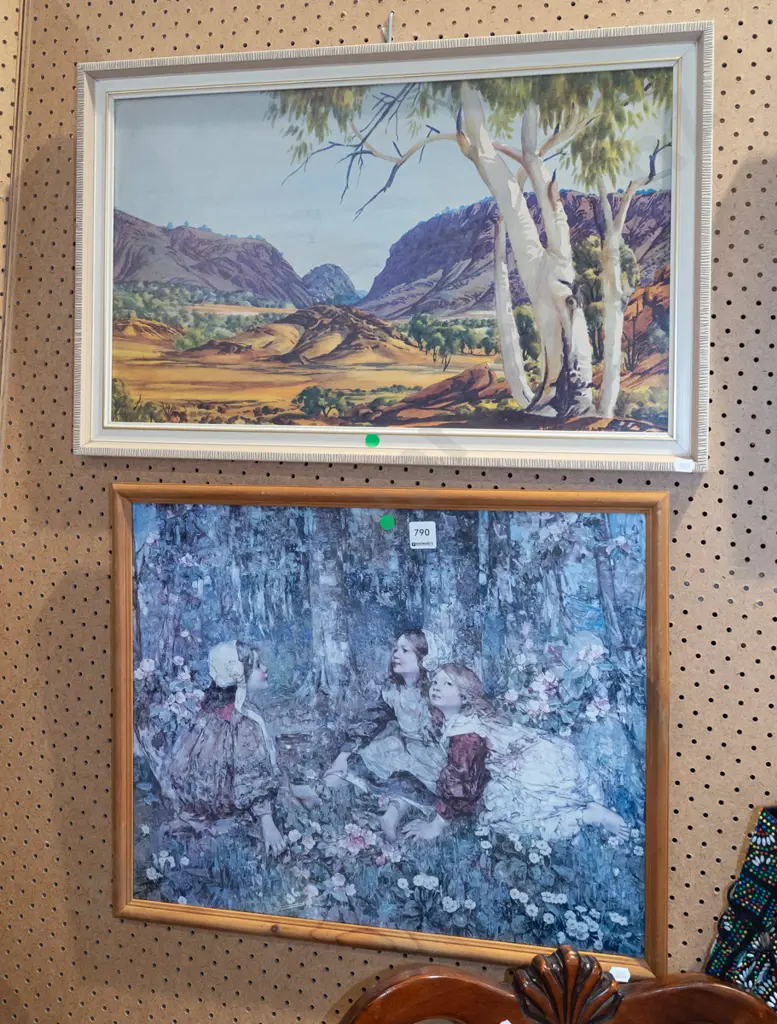 Australian outback print, framed print - three children in woods - green dots Image 1++