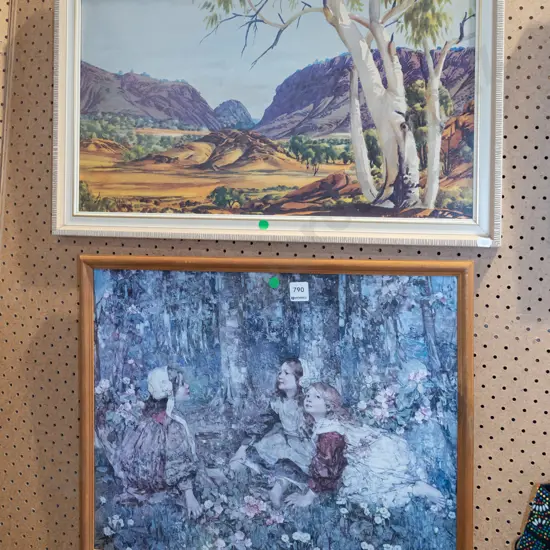 Australian outback print, framed print - three children in woods - green dots