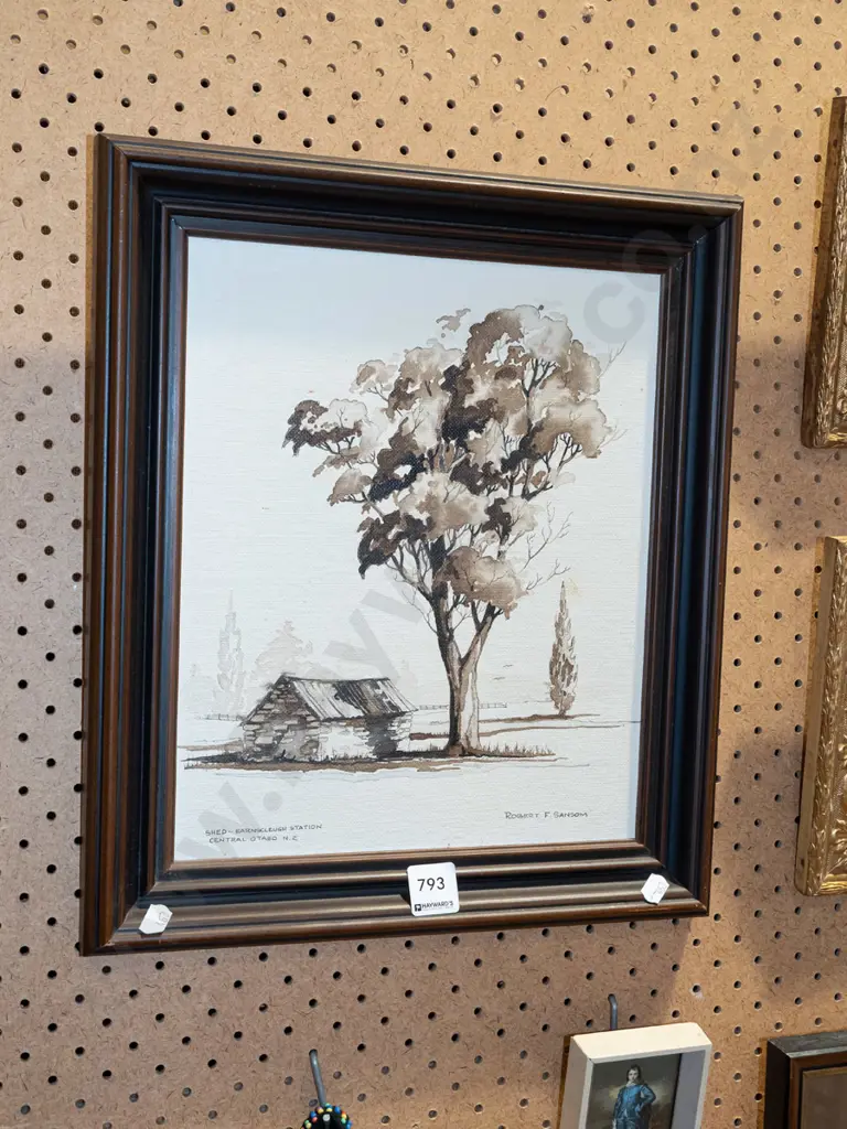 framed Robert F Sansom watercolour - Shed Earnscleugh Station Image 1++