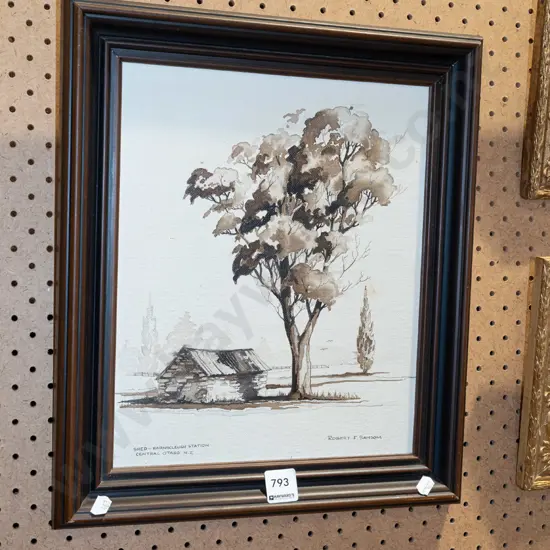 framed Robert F Sansom watercolour - Shed Earnscleugh Station