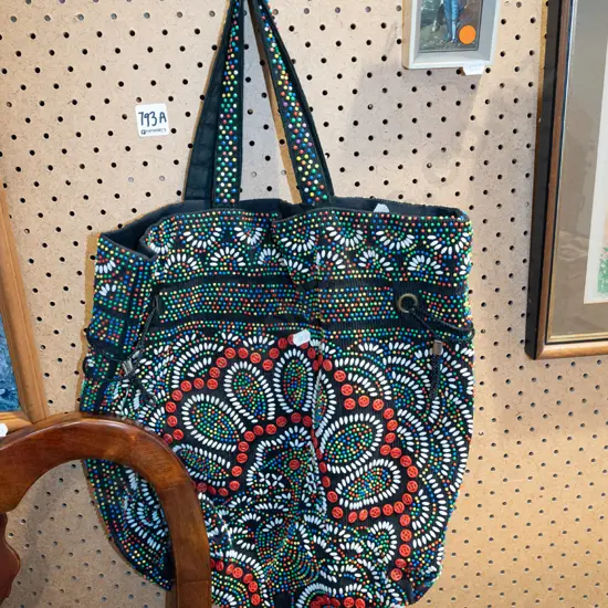 beaded tote bag - made in Hong Kong label
