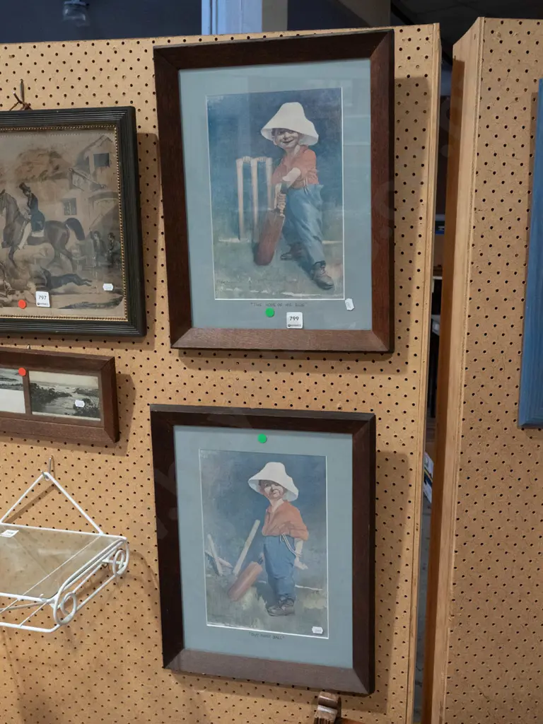 2x framed prints - cricket - green dots Image 1++