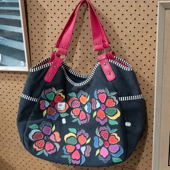 denim and floral handbag