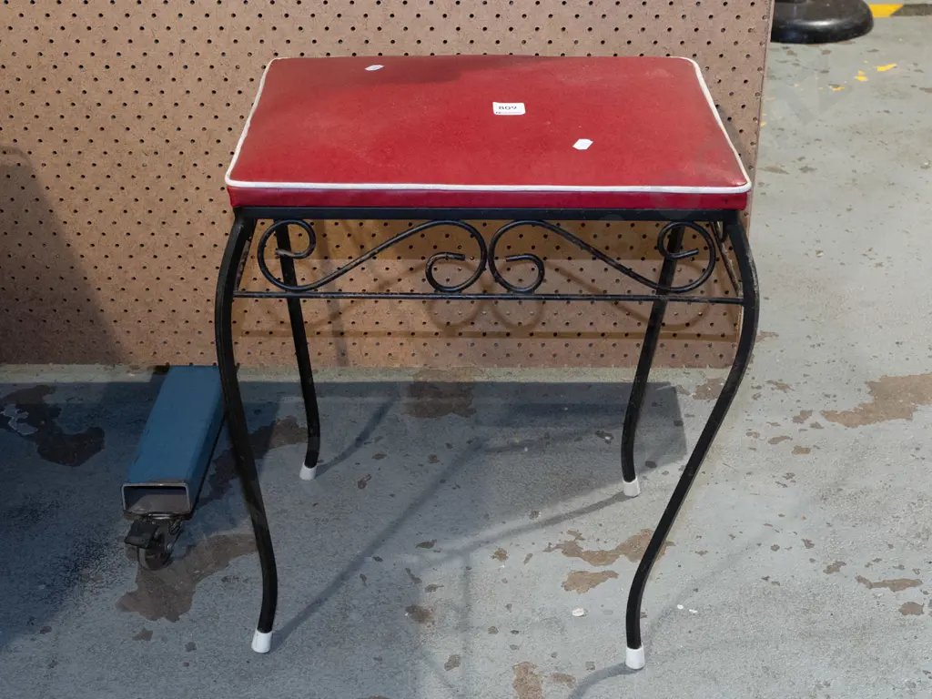 retro metal based red vinyl stool Image 1++
