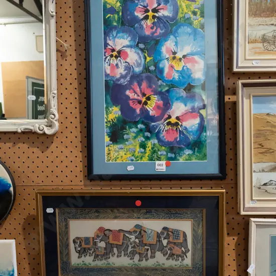 framed digital print - pansies, framed Indian batik elephants - red dots