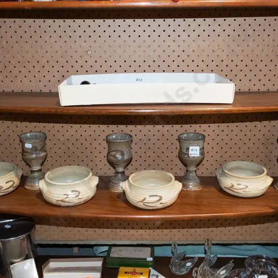 4x studio pottery bowls, 4x goblets