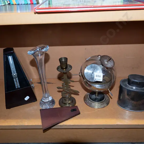 metronome, globe barometer/thermometer - as is no returns, vase H240 etc