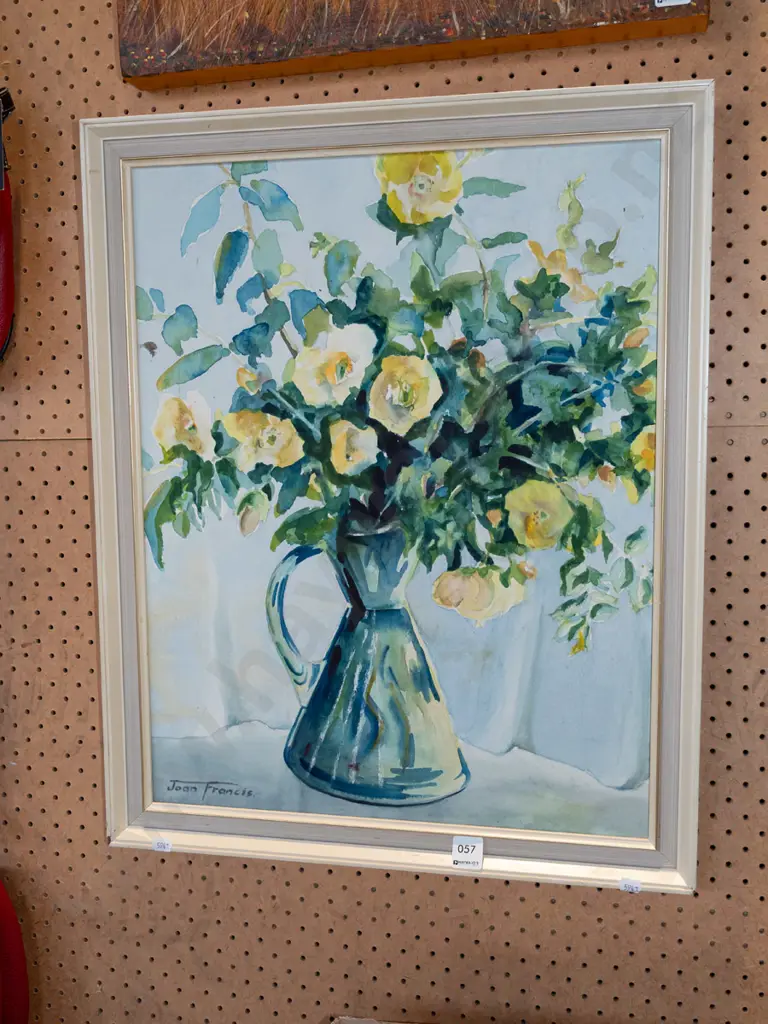 framed Joan Francis watercolour - still life flowers - no glass in frame Image 1++