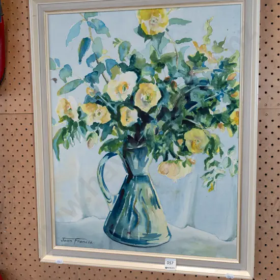 framed Joan Francis watercolour - still life flowers - no glass in frame