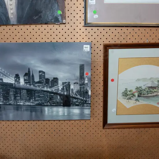print on canvas - New York city, Asian oil - pagoda and bridge - red dots