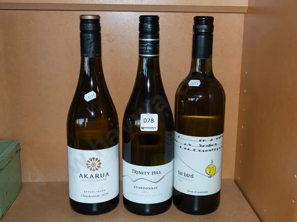 3x bottles of chardonnay - Akarua 2019, Trinity 2021, Fatbird 2021 Image 1++