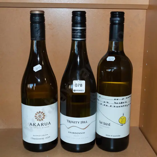 3x bottles of chardonnay - Akarua 2019, Trinity 2021, Fatbird 2021