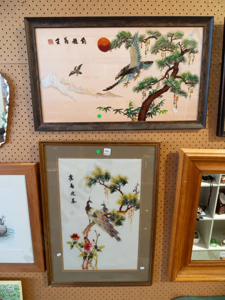 2x framed Asian needleworks - birds Image 1++