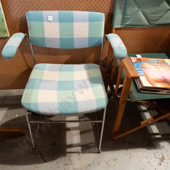 chrome office chair - reupholstered in checked woollen blanket
