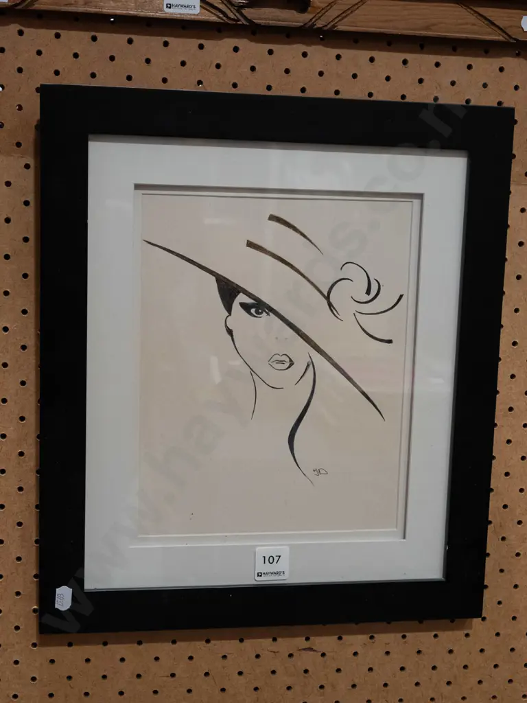 framed pen and ink - female portrait Image 1++