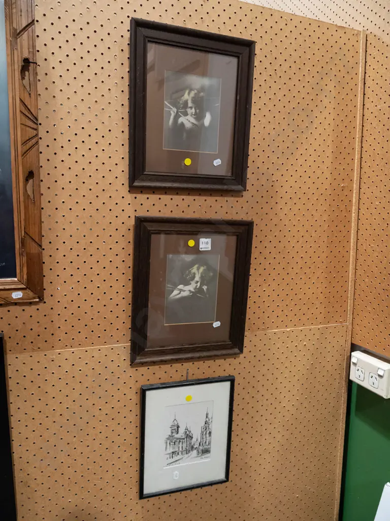 2x framed cherub prints, framed small Shona McFarlane print - yellow dots Image 1++