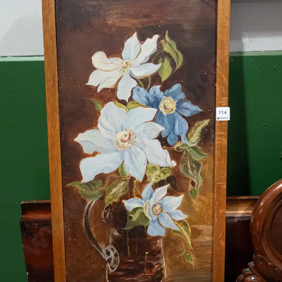 framed oil on board - still life flowers - needs a clean