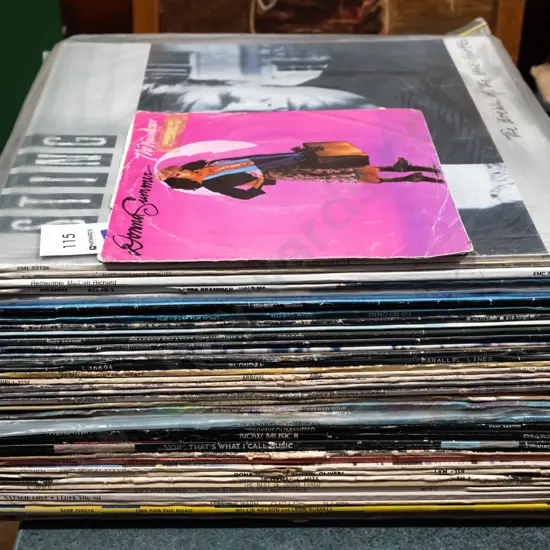 stack of various LPs, Donna Summer 45