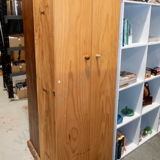 homemade pine 2 door cabinet with mismatched handles and internal shelves H1790 W570 D405