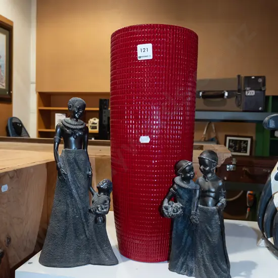 tall ceramic vase, 2x African figurines Vase H400