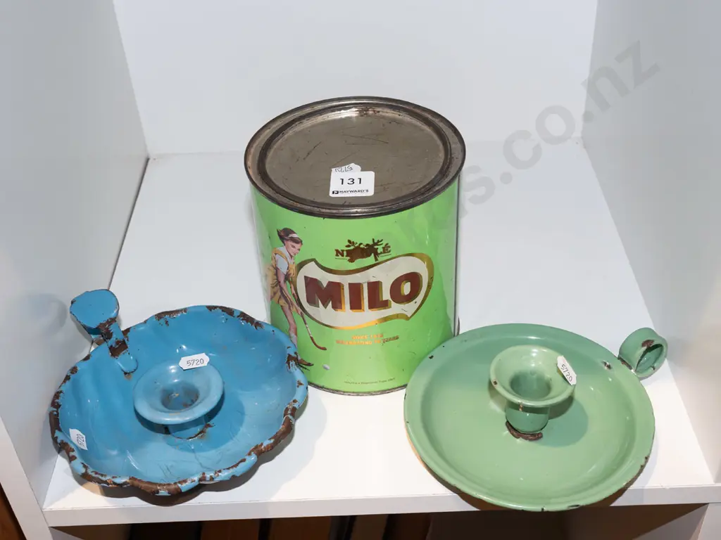 vintage Milo tin, 2x chamber sticks Image 1++