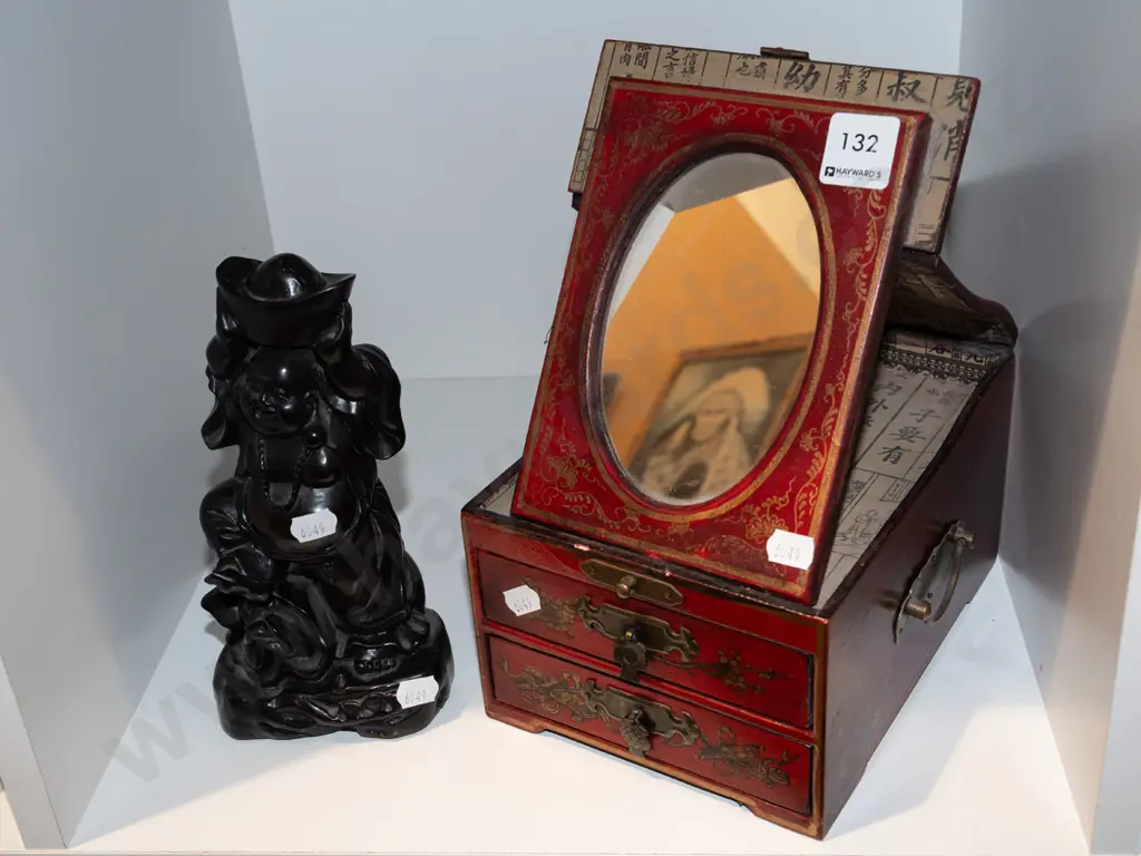 Asian jewellery box with mirror, carved stone buddha H200 Image 1++