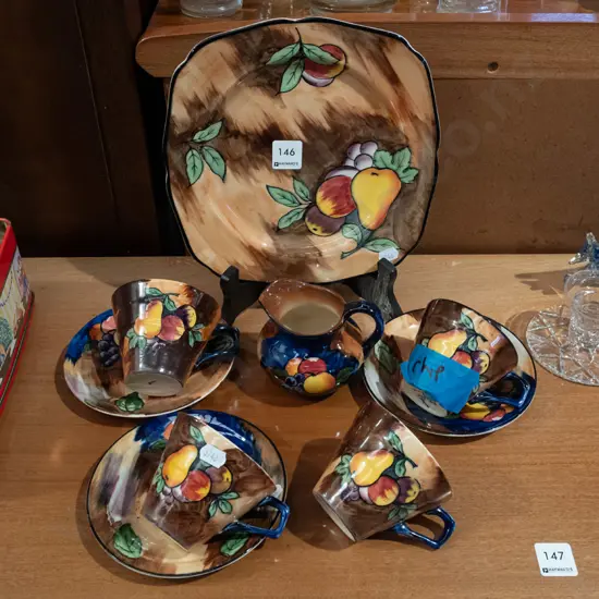 3x hand painted Tunstall cups, saucers, plates and creamer