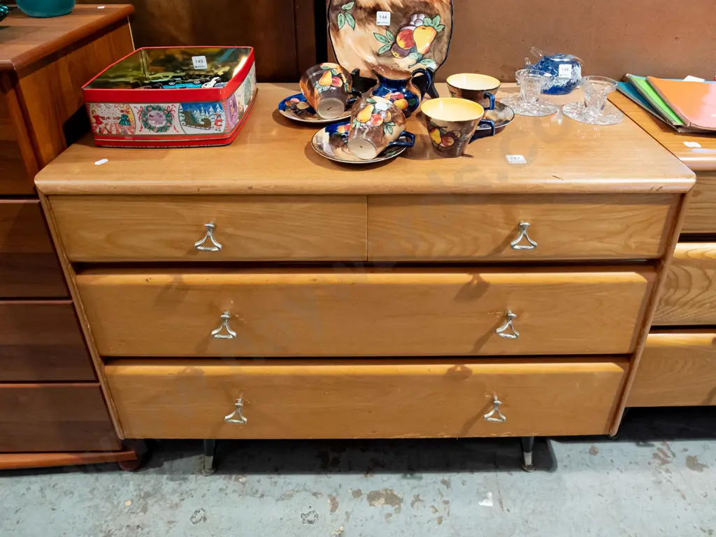 mid century mahogany and pine 4 drawer low boy H700 W905 D420 Image 1++