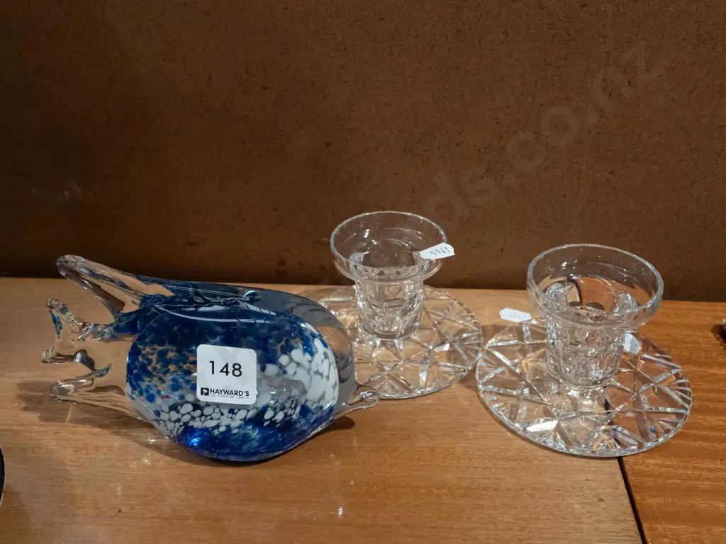 art glass fish, 2x cut crystal candlesticks Image 1++