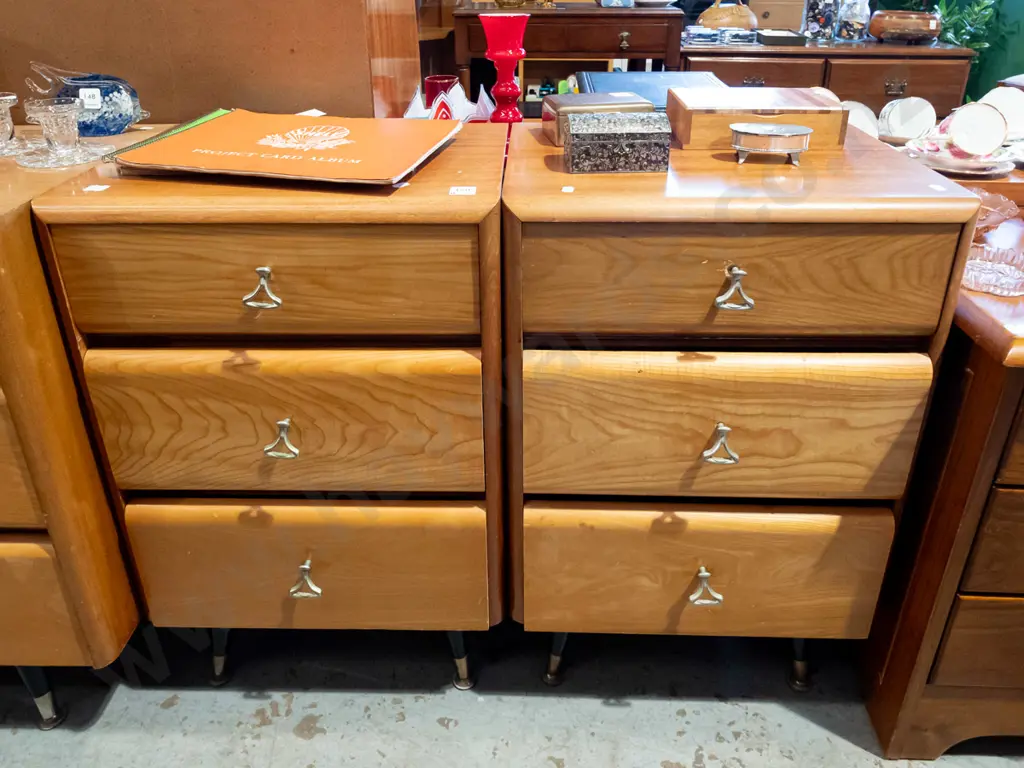 pair of mahogany and pine 3 drawer bedside cabinets Image 1++
