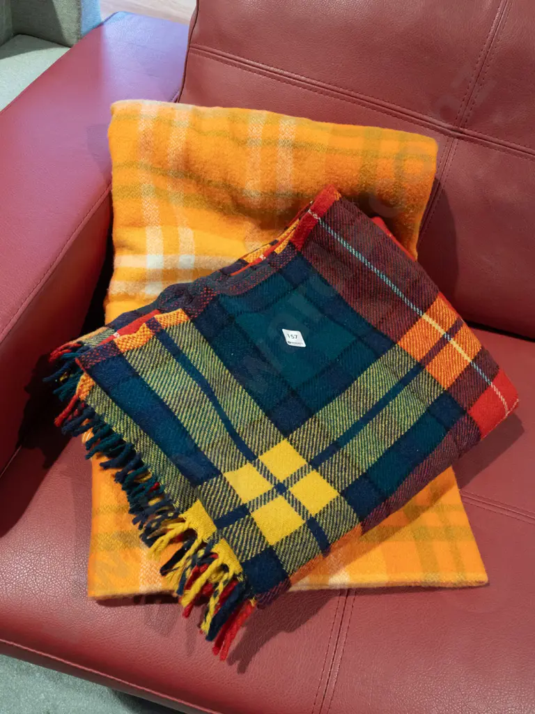 ornage checked woollen blanket, coloured travel rug Image 1++