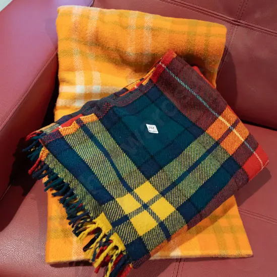 ornage checked woollen blanket, coloured travel rug
