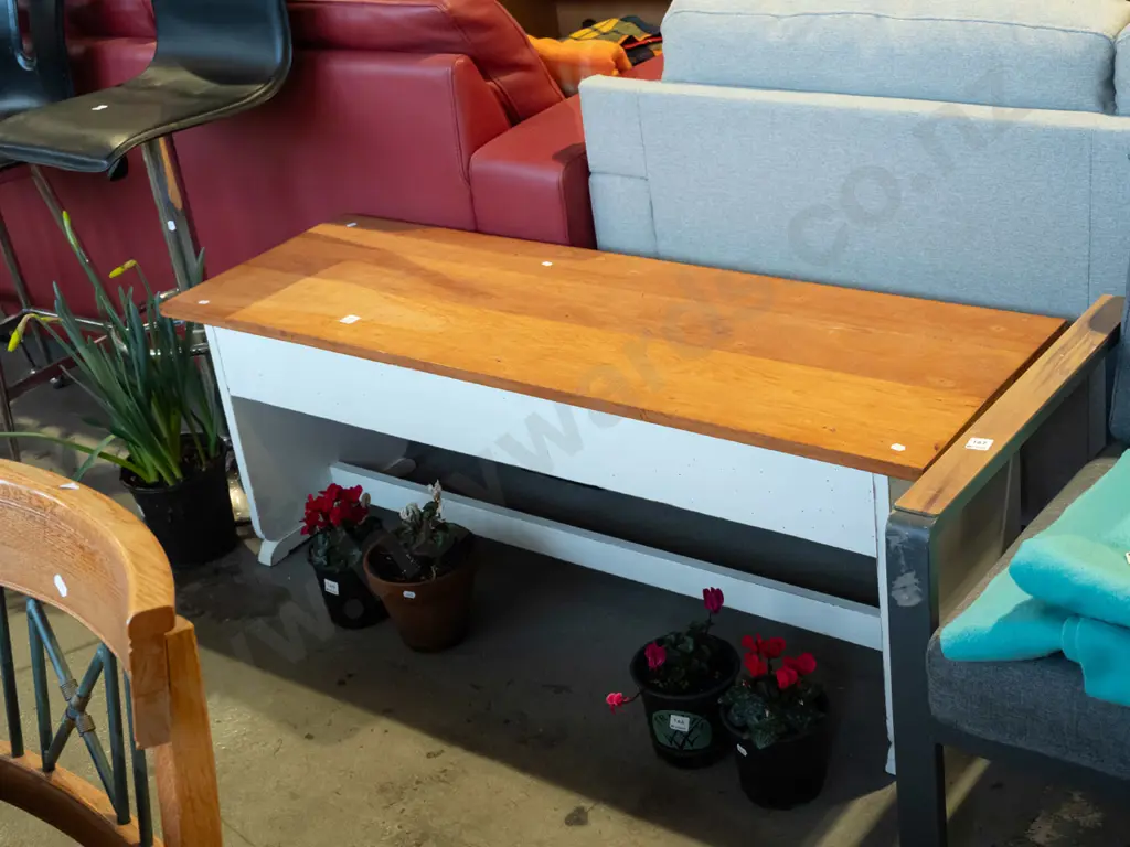 white painted and rimu topped bench seat/lift up storage   Image 1++