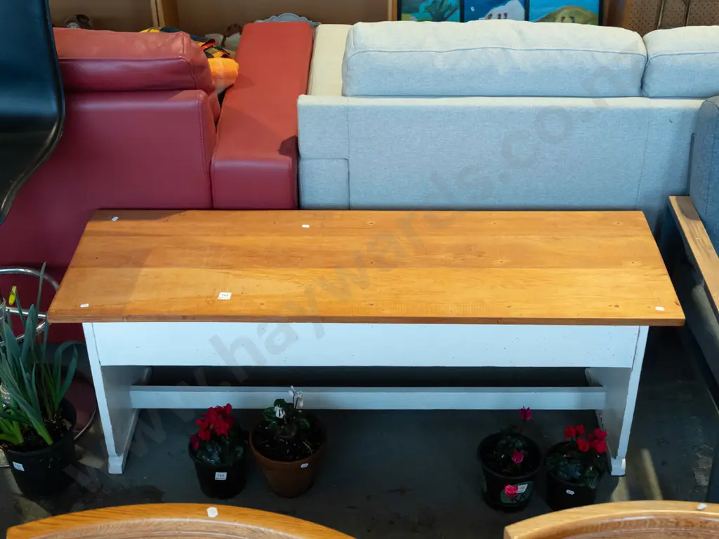 white painted and rimu topped bench seat/lift up storage   Image 1++