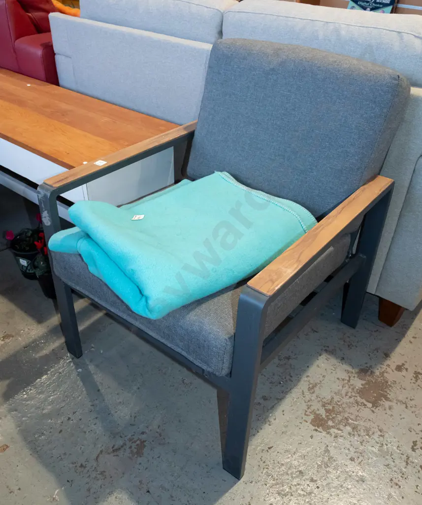 modern metal wood and grey upholstered armchair Image 1++