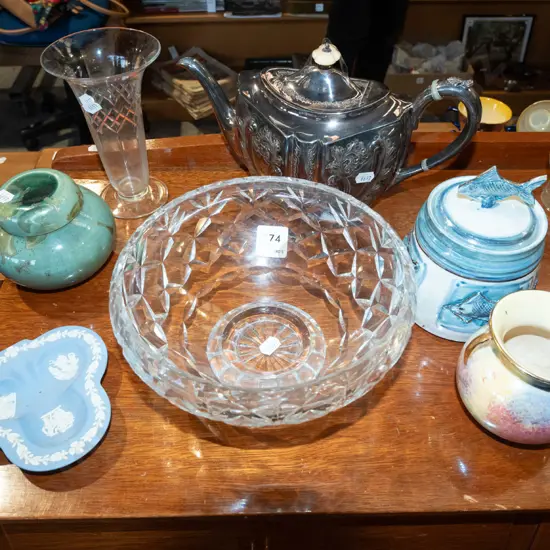 cut crystal bowl, ginger jar, plated teapot, vase H155 etc