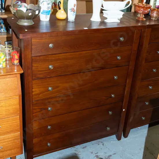 oak and solid wood 6 drawer tallboy with cast metal handles H1180 W1000 D420 - slight issues to varnish on top
