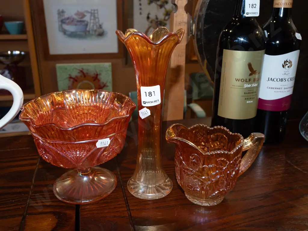 carnival glass jug, comport, vase H220 Image 1++