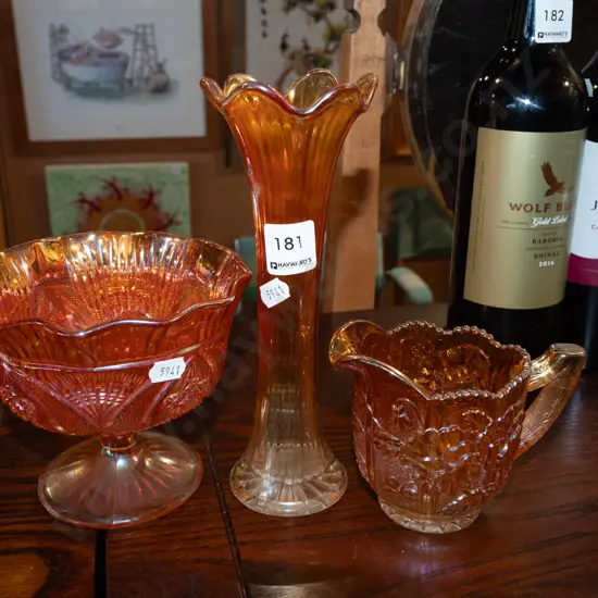 carnival glass jug, comport, vase H220