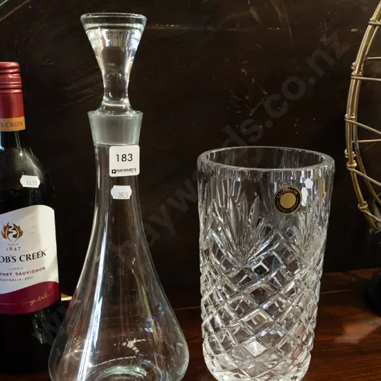stoppered decanter H340 and a cut crystal "Elizabeth" vase