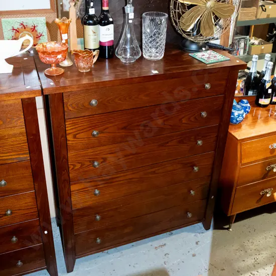 oak and solid wood 6 drawer tallboy with cast metal handles H1180 W1000 D420 - slight issues to varnish on top