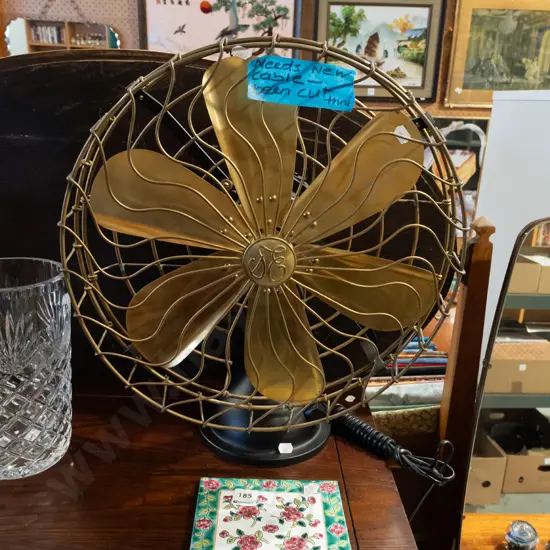 reproduction pedestal oscillating fan - cord needs replacing, floral ceramic tile