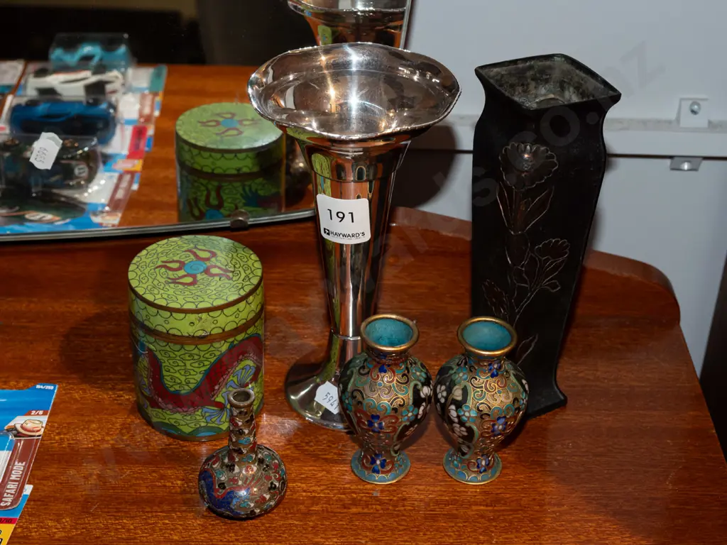 cloisonne vase, plated vase, lidded canister etc Vase H175 Image 1++