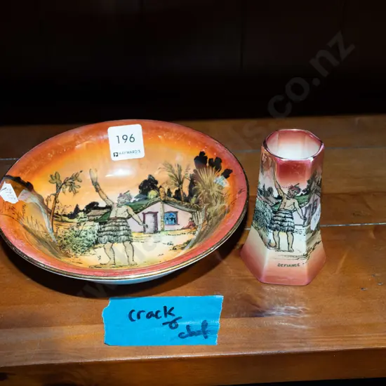 Grimwades Maori vase, plate - crack and chip Vase H100