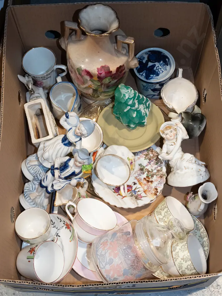 box; vase, cups, saucer, lidded glass canister etc Image 1++