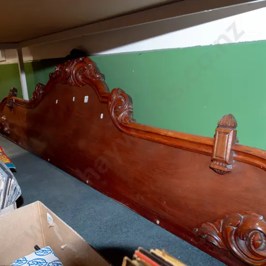 ornately carved mahogany back section to a buffet sideboard includes length of matching rebated timber