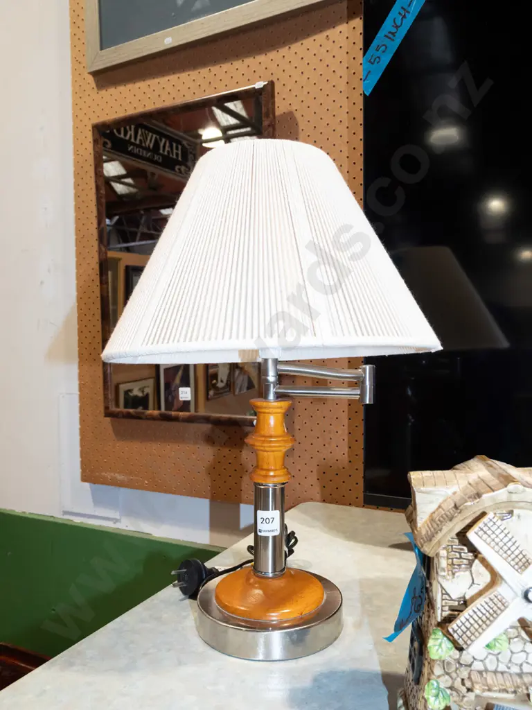 contemporary brushed metal and wood adjustable lamp H460 Image 1++