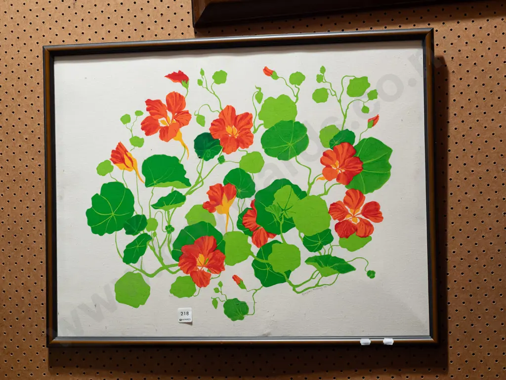 Margaret Maloney? '88 screenprint on fabric - nasturtiums Image 1++